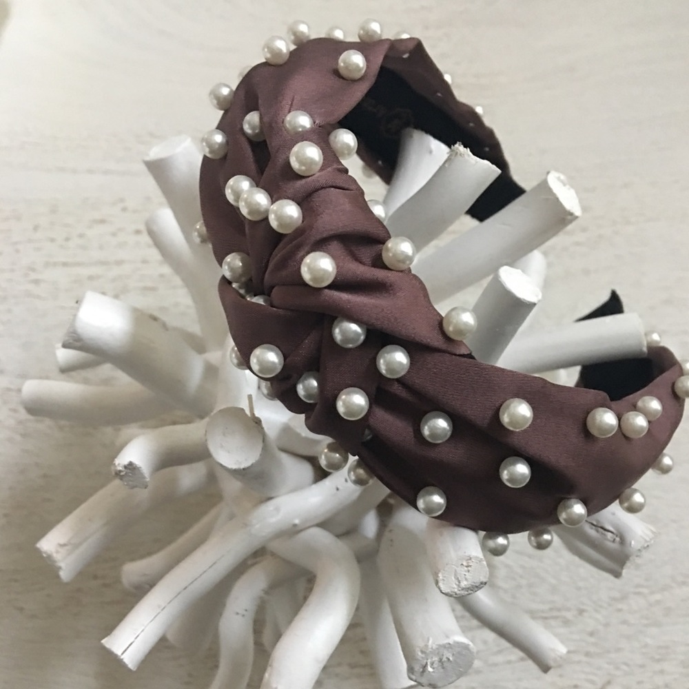 New Brown Faux Pearl Knotted Headband